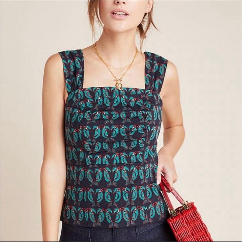 Maeve Parrot Printed Ruched Tank